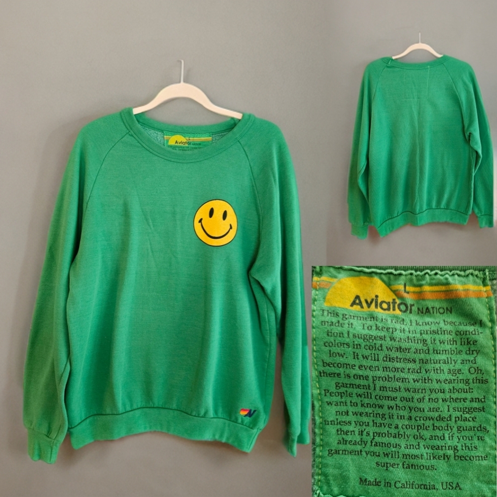 Aviator Nation Vibrant Green Smiley Sweatshirt